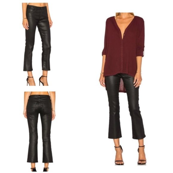 Ag Adriano Goldschmied Denim - AG Adriano Goldschmied Jodi Crop High Rise Slim Flare Leatherette Jeans Black